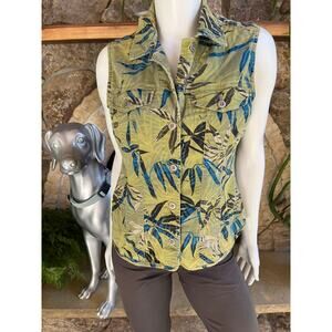 Chico's Leaf Print Button Down Jean Vest Women's Size 0 (Size Small)